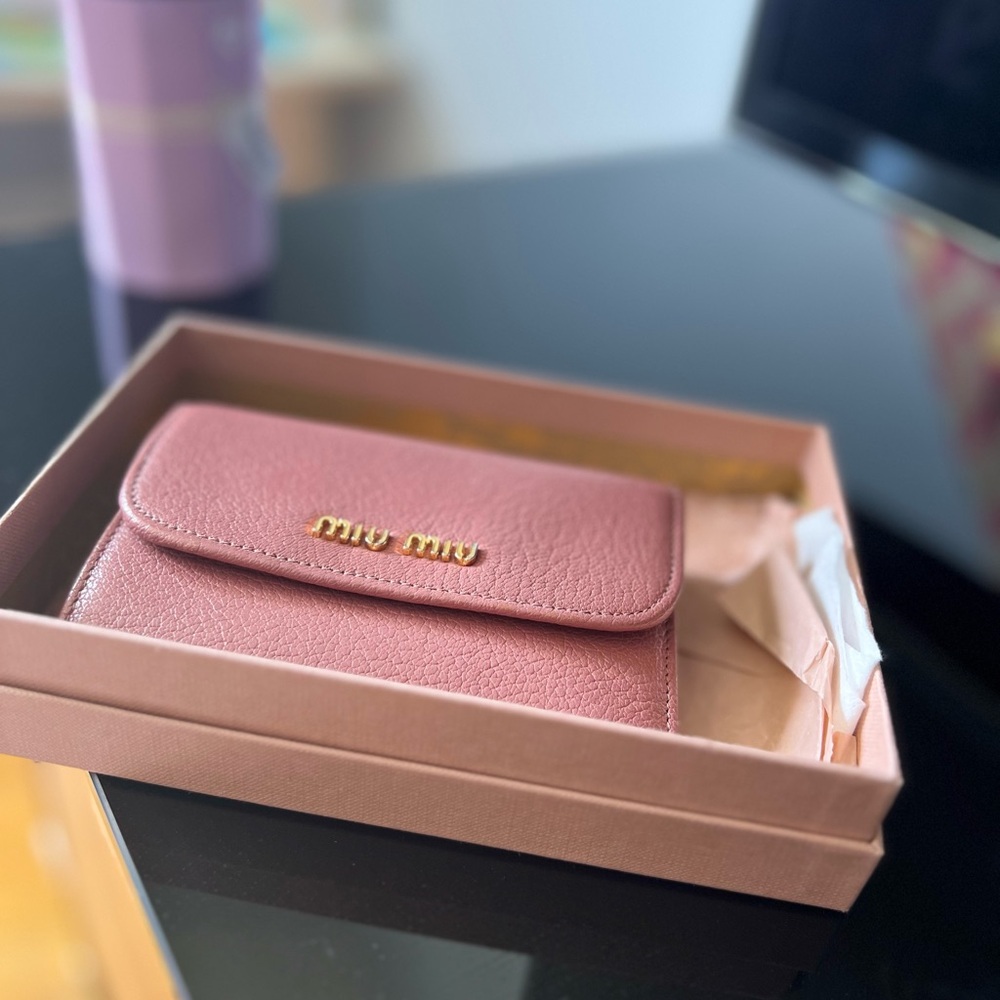 Miu Miu Blush Pink Trifold Leather Wallet